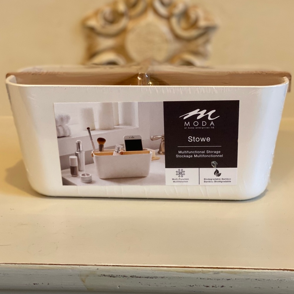 NWOT White & Bamboo Multifunctional Storage Caddy
